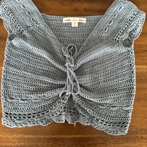 Slate Blue Crochet Tie-Front Camisole